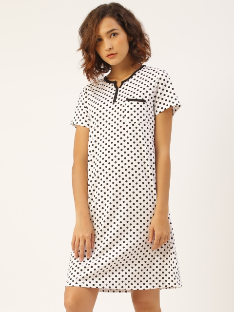 

Sweet Dreams White & Black Polka Dot Print Sleep Shirts