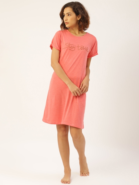 

Sweet Dreams Coral Pink Printed Detail Sleep Shirt