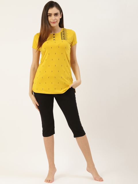 

Sweet Dreams Women Yellow & Black Printed Night Suit