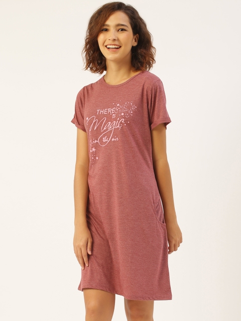 

Sweet Dreams Women Mauve Melange Effect Typography Print Sleep Shirt