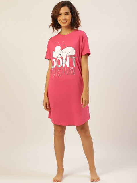

Sweet Dreams Women Pink Printed Sleep Shirts with Applique Detail