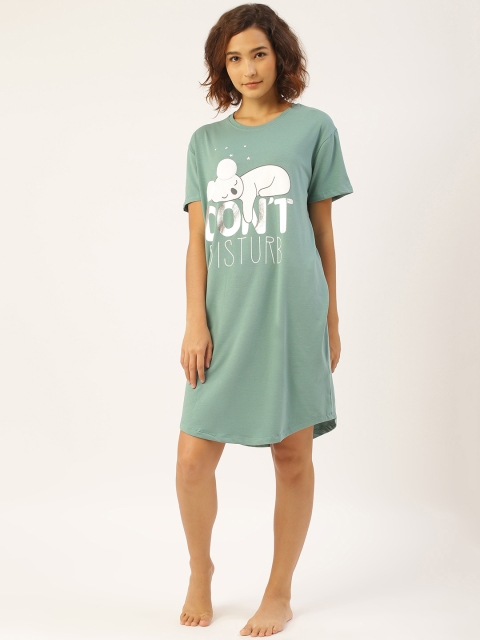 

Sweet Dreams Women Green & White Sleepy Koala Print Nightdress