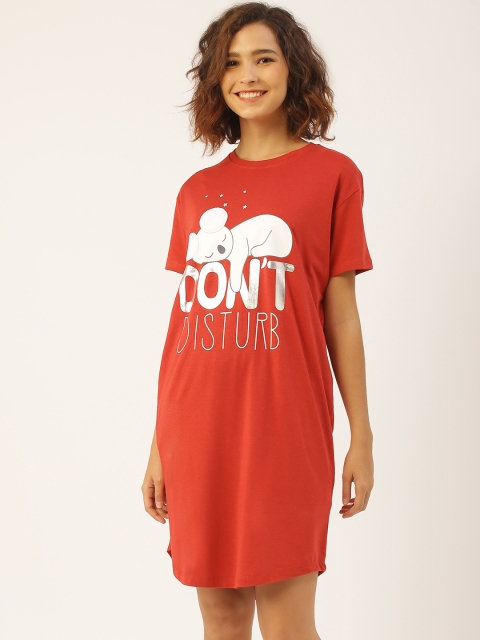 

Sweet Dreams Women Red Printed Sleep Shirt with Applique Detail