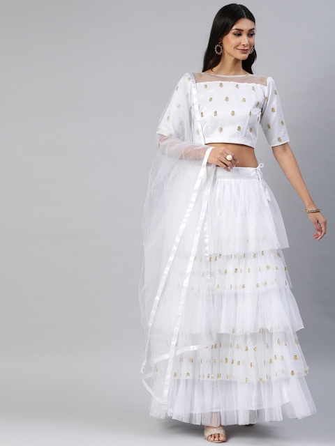 

DIVASTRI White Embroidered Semi-Stitched Lehenga with Unstitched Choli