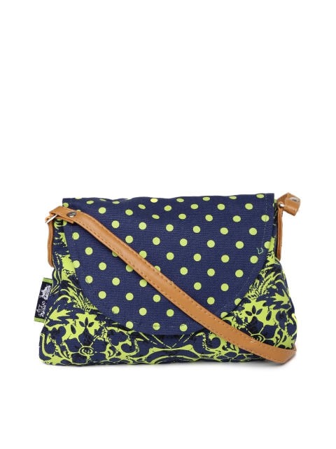 

Kanvas Katha Navy & Green Printed Sling Bag with Pouch, Navy blue