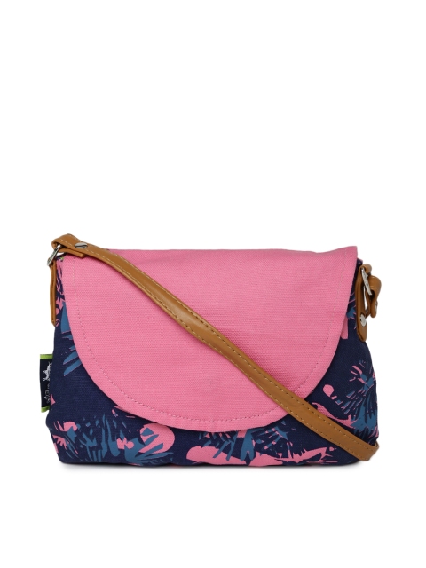 

Kanvas Katha Navy & Pink Printed Sling Bag with Pouch, Navy blue