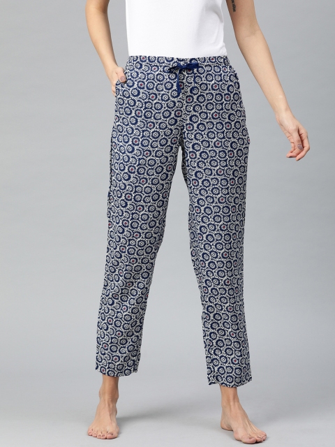 

Van Heusen Women Navy Blue & White Floral Print Woven Crop Lounge Pants