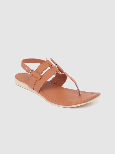 

Padvesh Women Brown Solid T-Strap Flats