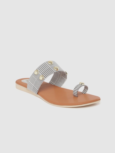 

Padvesh Women Black & White Checked One Toe Flats with Studded Detail