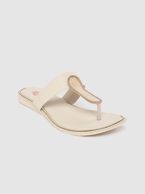 

Padvesh Women Beige Solid T-Strap Flats with Embellished Detail