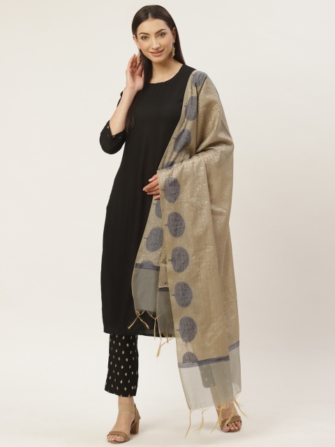 

Maaesa Women Black & Golden Solid Kurta with Trousers & Dupatta