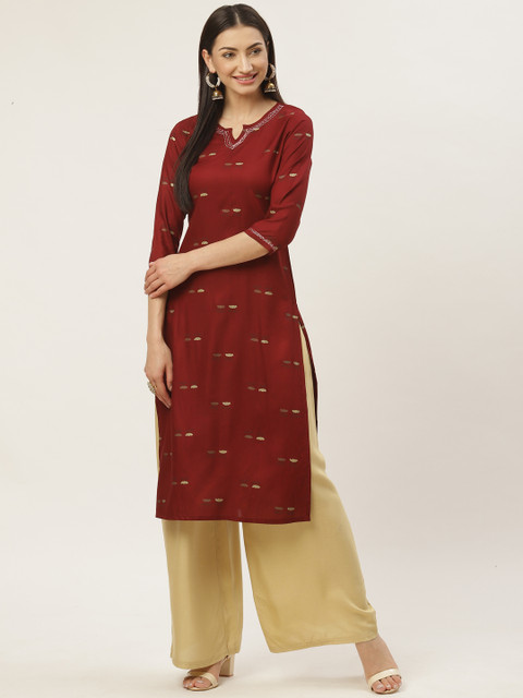 

Maaesa Women Maroon & Golden Printed Straight Kurta