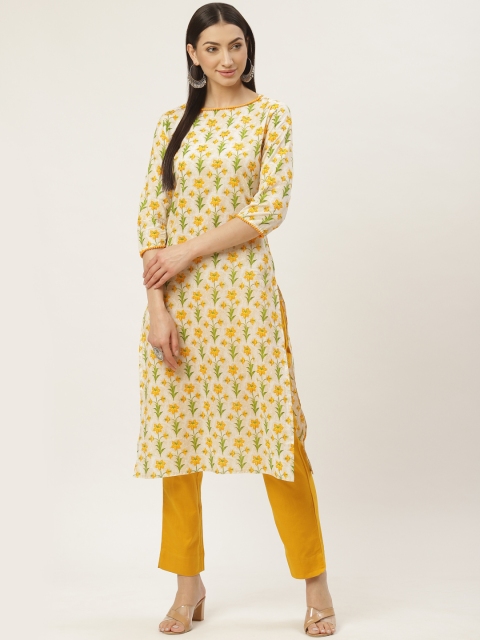 

Maaesa Women Cream-Coloured & Yellow Printed Kurta with Trousers