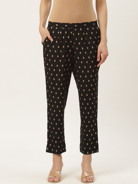 

Maaesa Women Black & Golden Regular Fit Printed Trousers