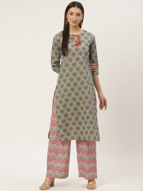 

Maaesa Women Green & Pink Printed Kurta with Palazzos