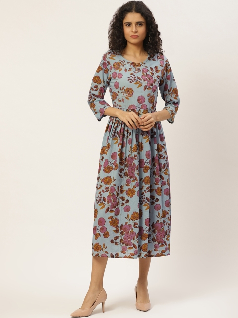 

Maaesa Women Blue & Purple Floral Print A-Line Dress