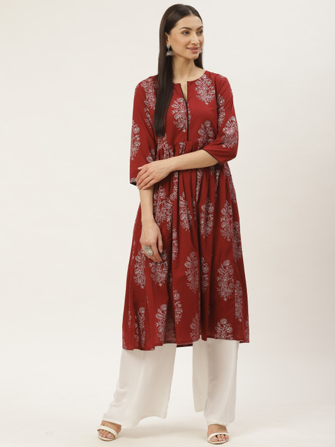 

Maaesa Women Maroon & Silver Printed Anarkali Kurta