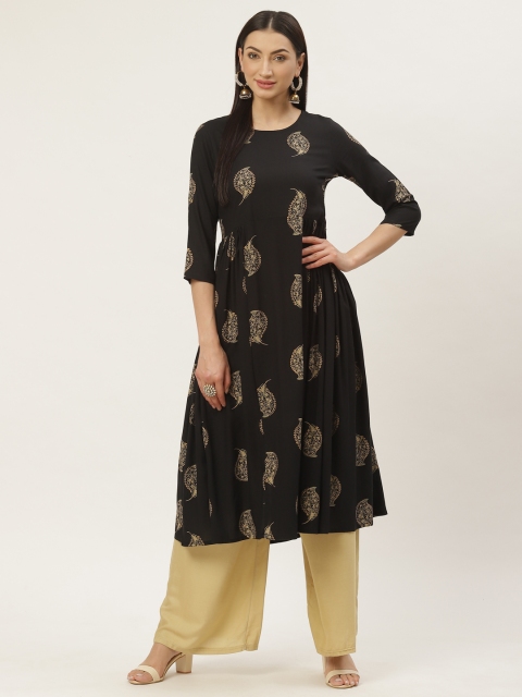 

Maaesa Women Black & Golden Printed Anarkali Kurta