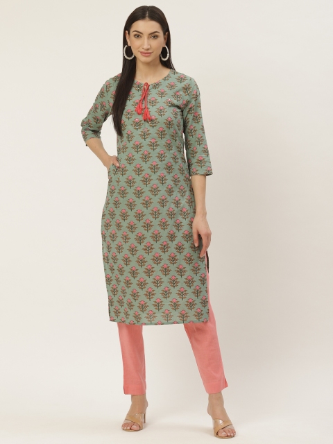 

Maaesa Women Blue & Pink Printed Straight Kurta