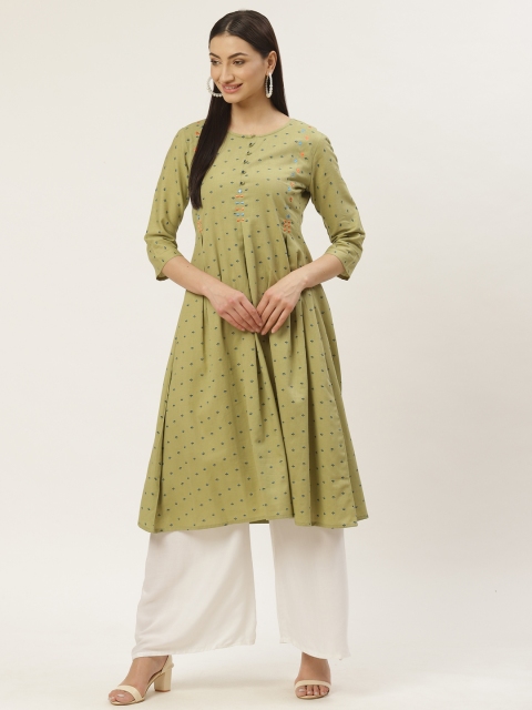 

Maaesa Women Green & Teal Blue Printed Anarkali Kurta