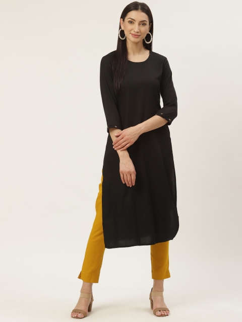 

Maaesa Women Black Solid Straight Kurta
