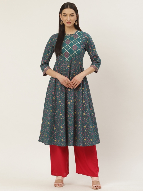 

Maaesa Women Green & Golden Printed Anarkali Kurta