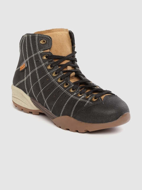 

Woodland Men Black Nubuck Mid-Top Sneakers With Thread Work