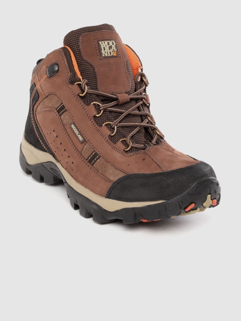 

Woodland Men Coffee Brown Solid Nubuck Mid-Top Trekking Shoes