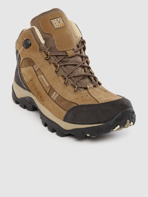 

Woodland Men Camel Brown & Black Solid Nubuck Mid-Top Trekking Shoes