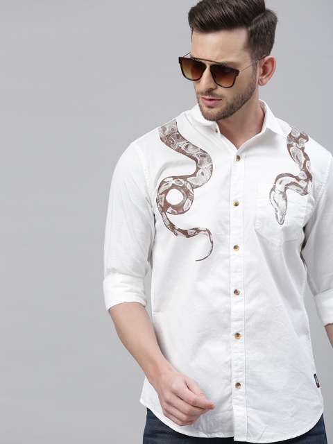 

Solid Styles Men White Smart Slim Fit Printed Casual Shirt