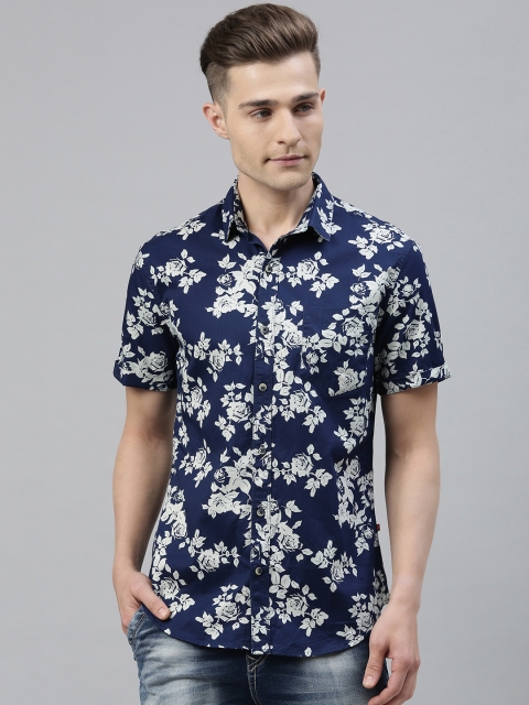 

Solid Styles Men Navy Blue & White Smart Slim Fit Floral Printed Casual Shirt