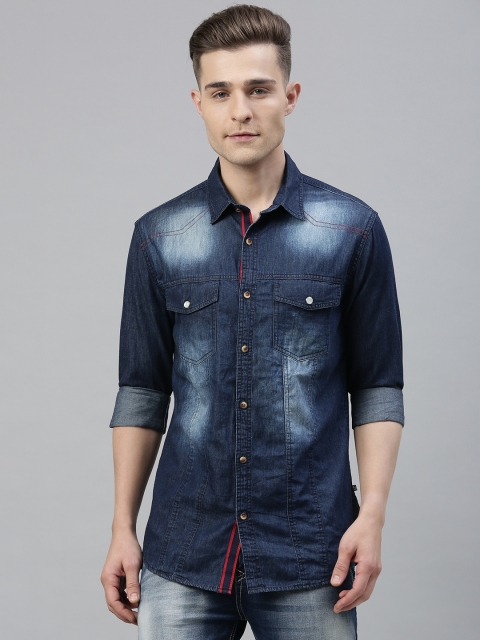 

Solid Styles Men Blue Smart Slim Fit Faded Casual Denim Shirt