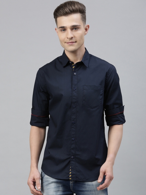 

Solid Styles Men Navy Blue Smart Slim Fit Solid Casual Shirt