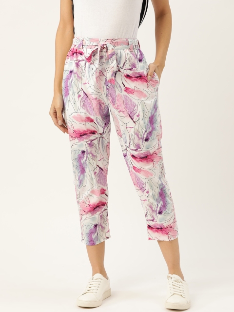 

J Style Women Pink & Purple Slim Fit Printed Cropped Trousers