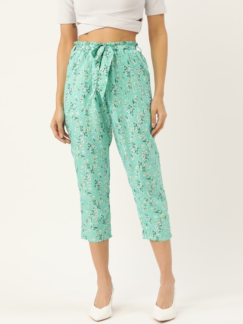 

J Style Women Green & Off-White Slim Fit Printed Cropped Trousers