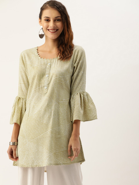 

TANKHI Woman's Beige and White Striped Kurti