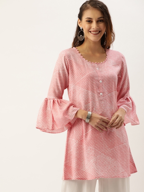 

TANKHI Woman's Pink and White Striped Kurti