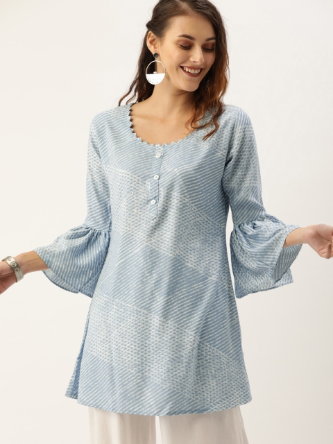 

TANKHI Woman's Blue and White Striped Kurti