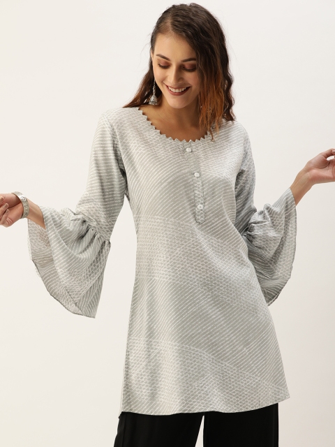 

TANKHI Women Grey & White Printed Straight Kurti