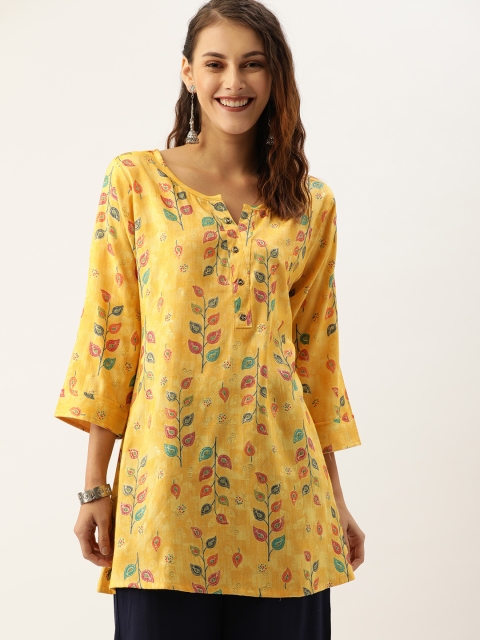 

TANKHI Women Yellow & Green Printed Straight Kurti