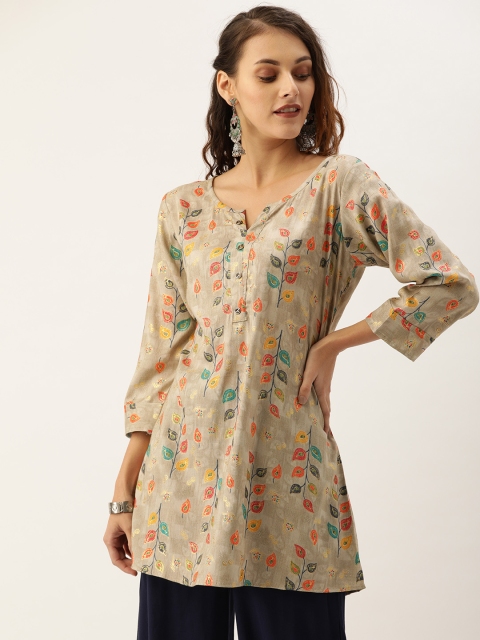 

TANKHI Women Grey & Green Printed Straight Kurti