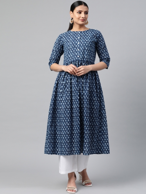 

AASI - HOUSE OF NAYO Women Blue & White Ethnic Motif Print Kurta with Palazzos