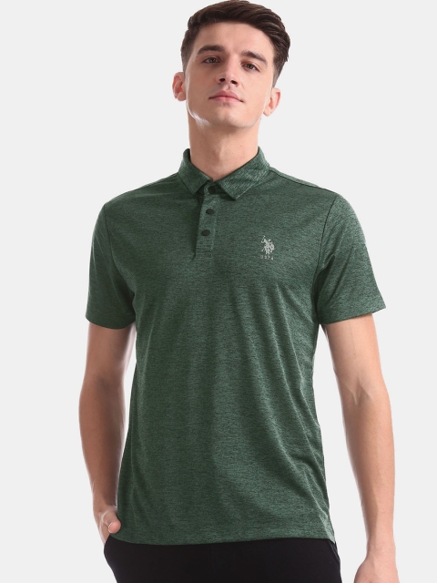 

U.S. Polo Assn. Men Green Solid Polo Collar T-shirt