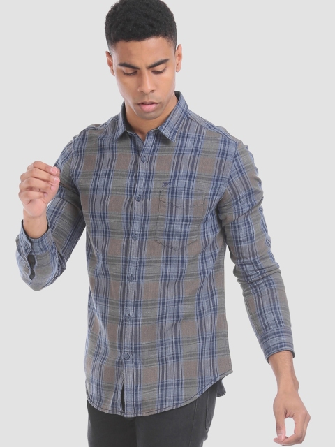 

Ed Hardy Men Blue & Grey Slim Fit Checked Casual Shirt