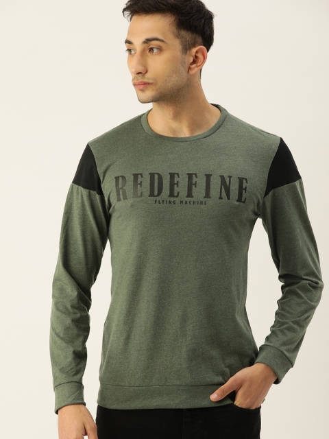 

Flying Machine Men Olive Green Checked Round Neck T-shirt