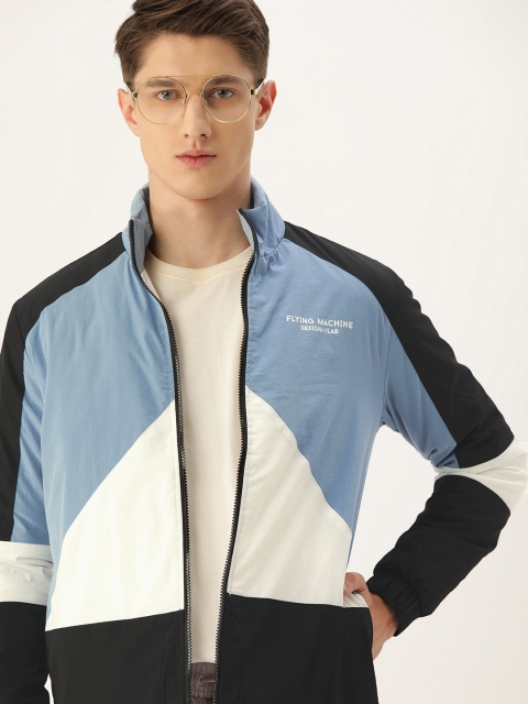 

Flying Machine Men Blue & White Colourblocked Sporty Jacket