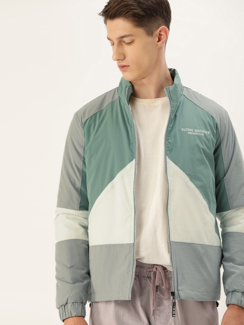 

Flying Machine Men Green & White Colourblocked Sporty Jacket