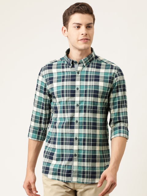 

Flying Machine Men Navy Blue & Green Slim Fit Checked Casual Shirt