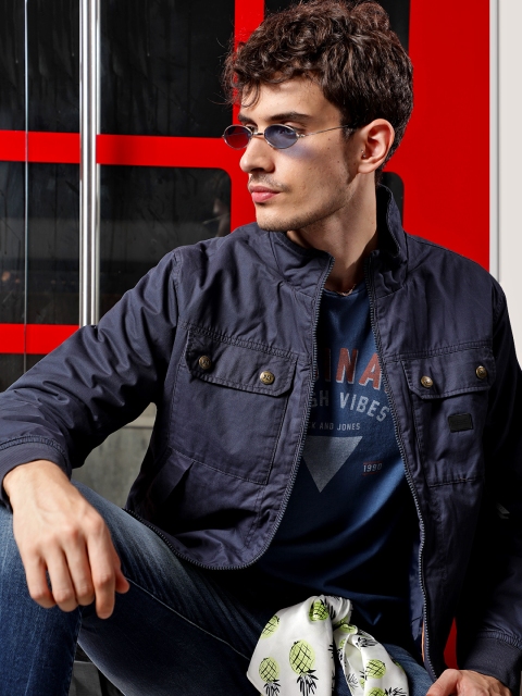 

Flying Machine Men Navy Blue Solid Lightweight Tailored Jacket