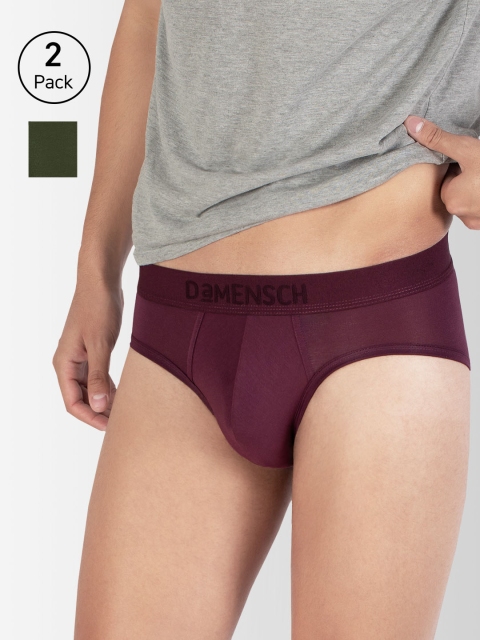 

DAMENSCH Men Pack Of 2 Purple & Green Solid Anti-Bacterial DEO-SOFT Basic Briefs DAM-1-B-PP-AG-PACK-2-MIX